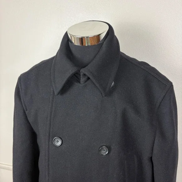 Express Men's Wool Blend Pea Coat Sz XL Black Double Breasted Classic Old Money
